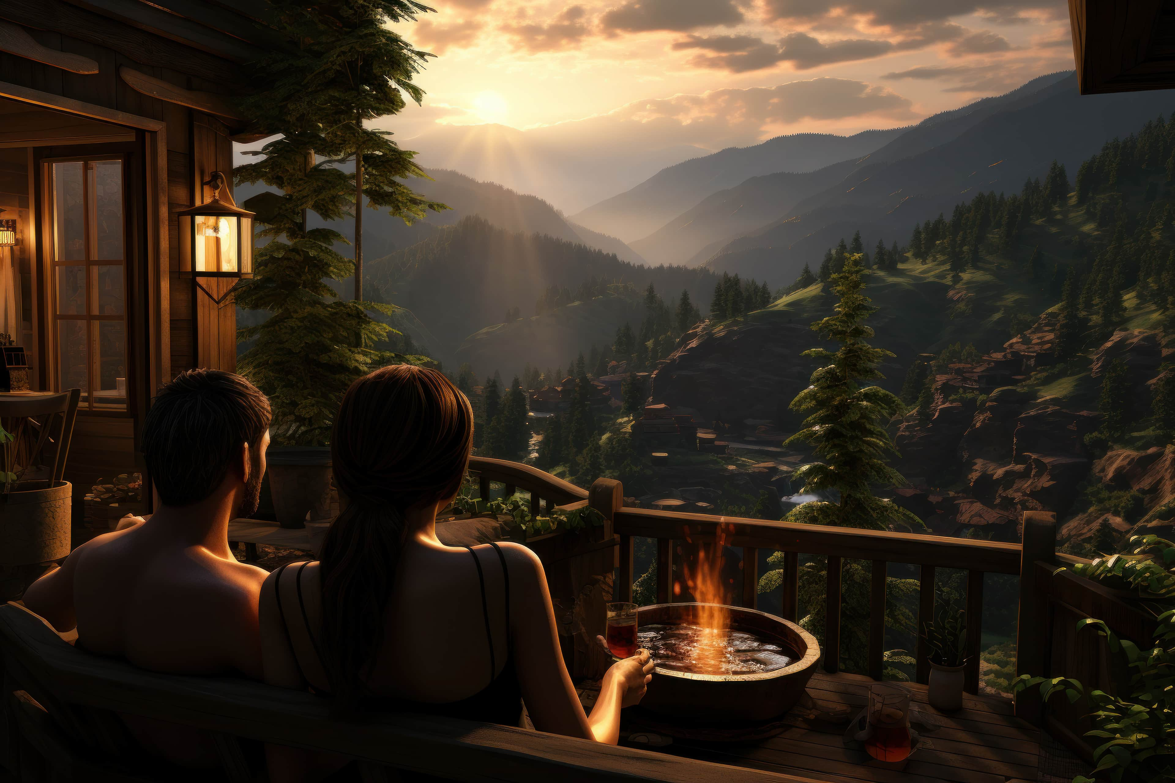 Peaceful mountain cabin visualisation